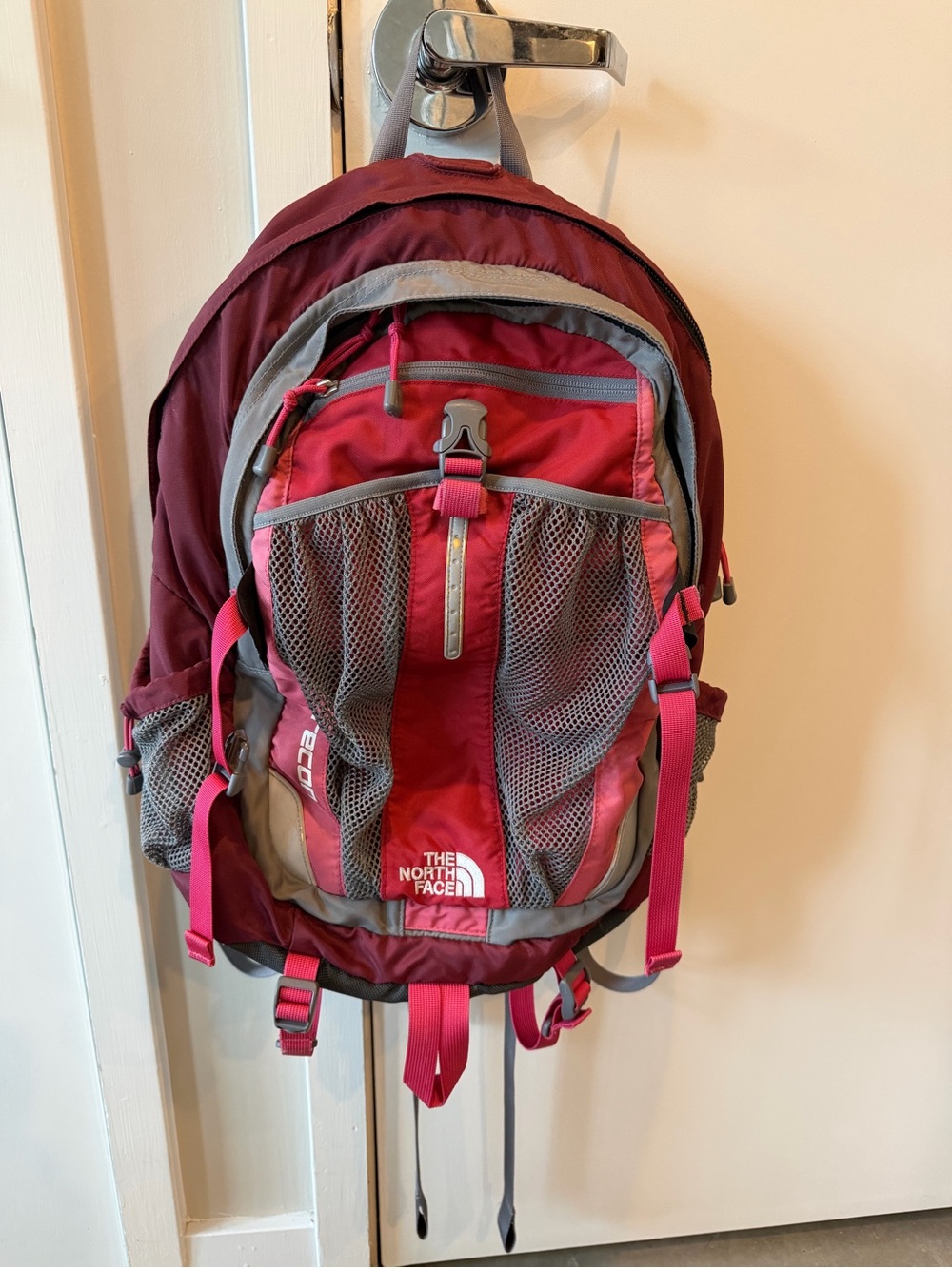 The North Face Maroon, Red & Gray Daypack Backpack